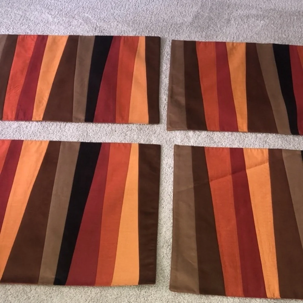 Crate & Barrel Halloween Fall Thanksgiving‎ Placemats Set (4) Orange Angle Multi